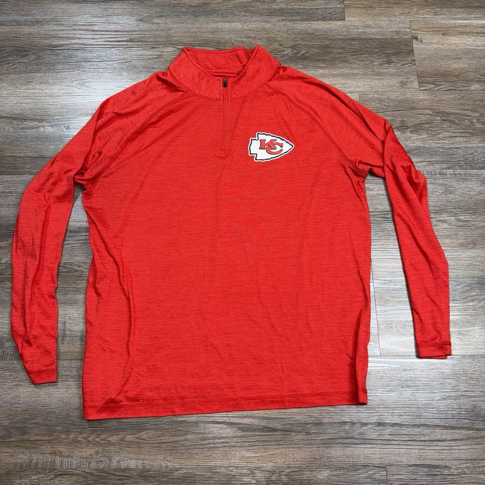 Kansas City Chiefs Shirt Mens XL Long Sleeve Red Quarter-Zip Pullover